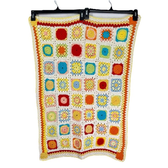 Handmade Other - Vintage Granny Square Crochet Baby Doll Blanket Multicolor Afghan Throw 35”x23”